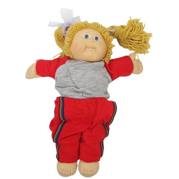 Vintage 1985 Cabbage Patch Kid Doll 15" Dimples Blonde Pigtails Tracksuit Coleco - Picture 5 of 12